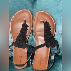 Size 9 black ruffle sandals